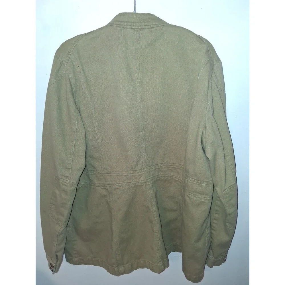 Bob Timberlake Women's Utility Military Safari Jacket Khaki Cargo Buckle Collar